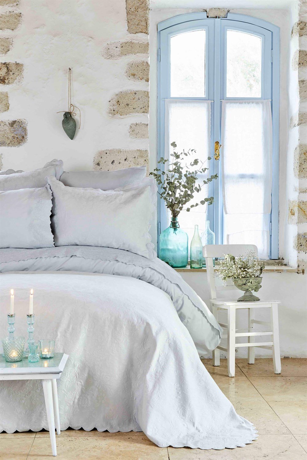 Karaca Home Alice Mavi Çift Kişilik Dantelli Nevresim ve Yatak Örtüsü Seti