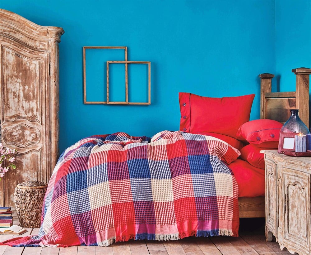 Karaca Home Coloro Kırmızı Çift Kişilik Waffle Pike Takımı (Fitted)