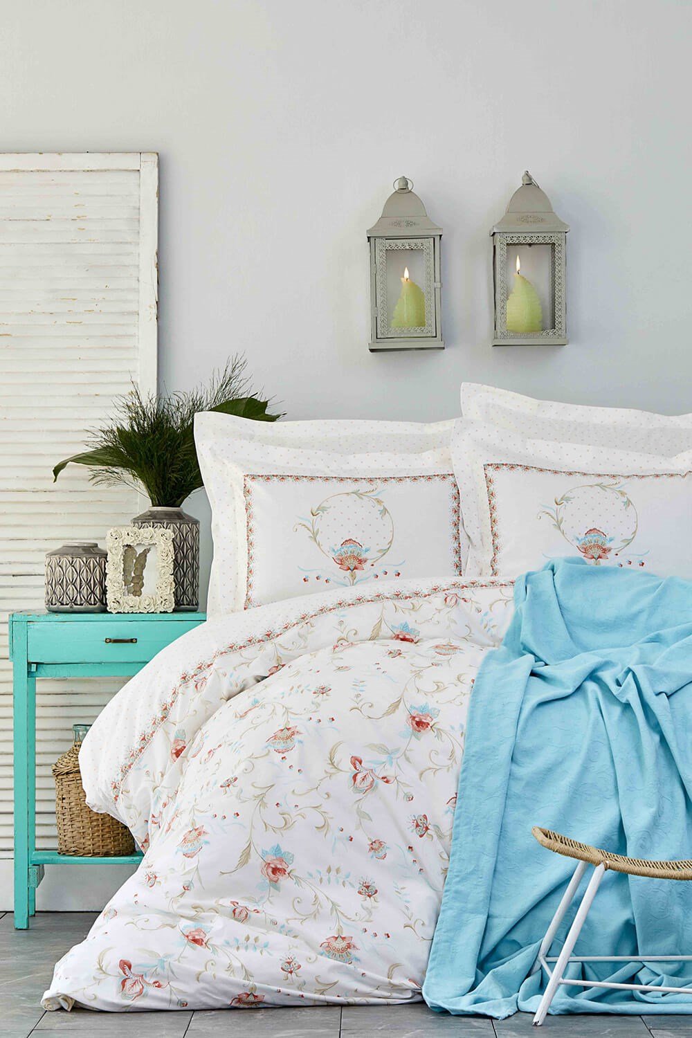 Karaca Home Dolce Turkuaz Rnf Çift Kişilik Nevresim ve Jakar Pike Takımı