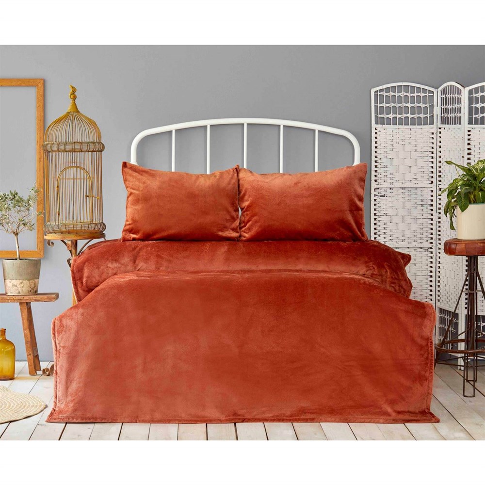 Karaca Home Gabriel Terecota Çift Kişilik Soft Yatak Örtüsü Seti