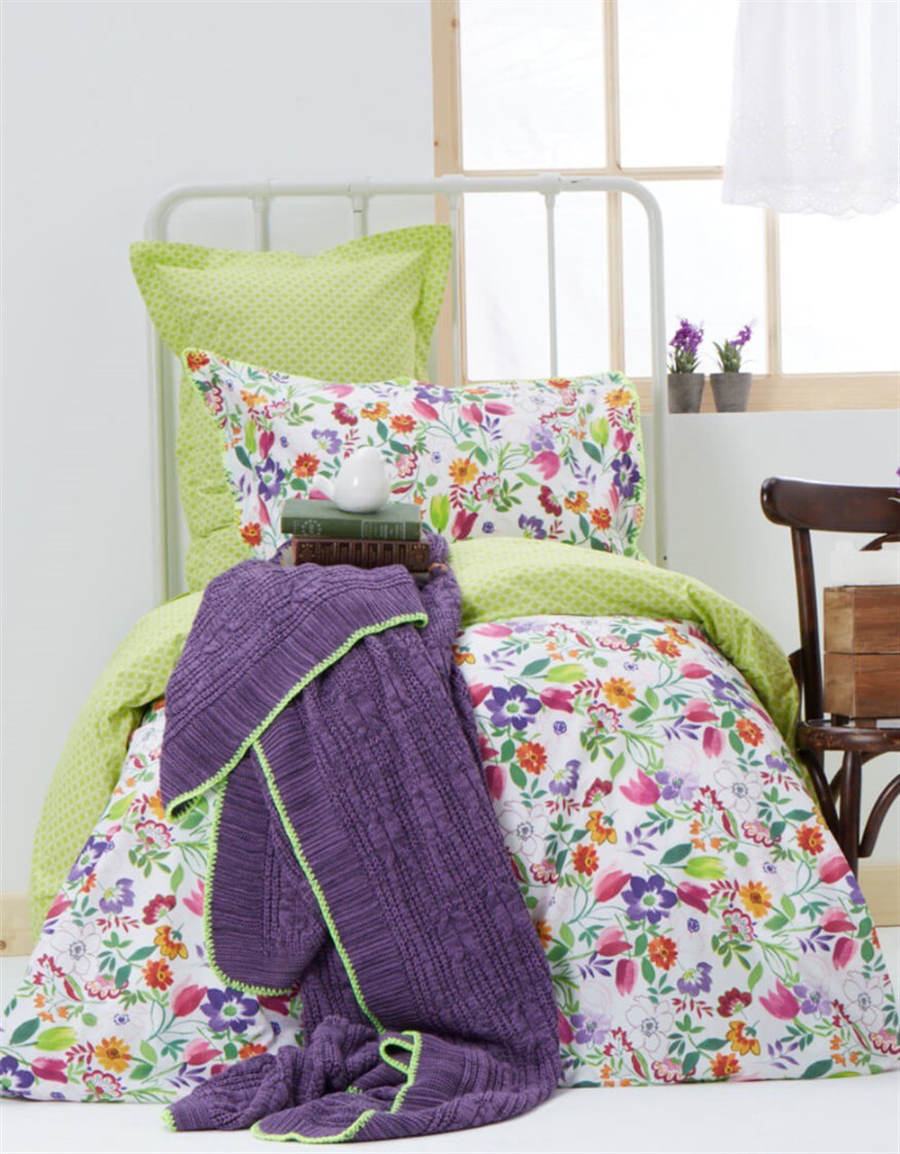 Karaca Home Luna Mor Tek Kişilik Örgü Battaniye Takımı