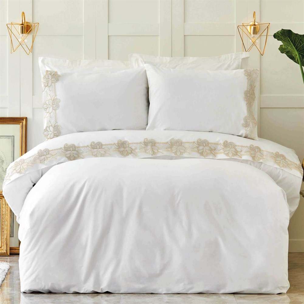 Karaca Home Melissa Gold Fransız Güpürlü Pamuk Çift Kişilik Nevresim Takımı