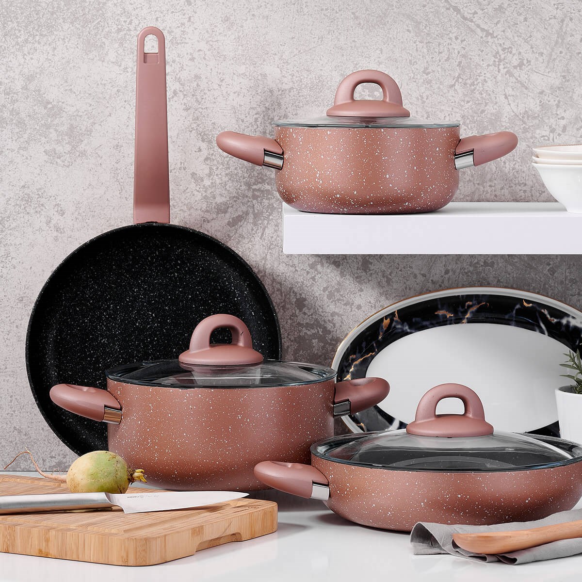 Korkmaz Bella Granit Rosegold 7 Parça Tencere Seti A2894KorkmazTencere & Tencere Seti
