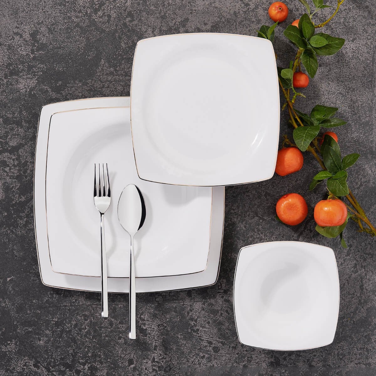 Korkmaz Bone Selection 60 Parça Kare Yemek Takımı A8433Korkmaz12 Kişilik Yemek Takımı