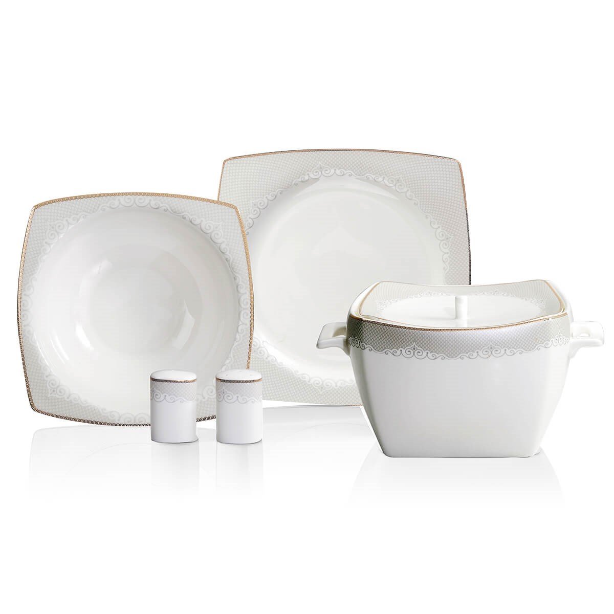 Korkmaz Bone Selection 60 Parça Kare Yemek Takımı A8450Korkmaz12 Kişilik Yemek Takımı