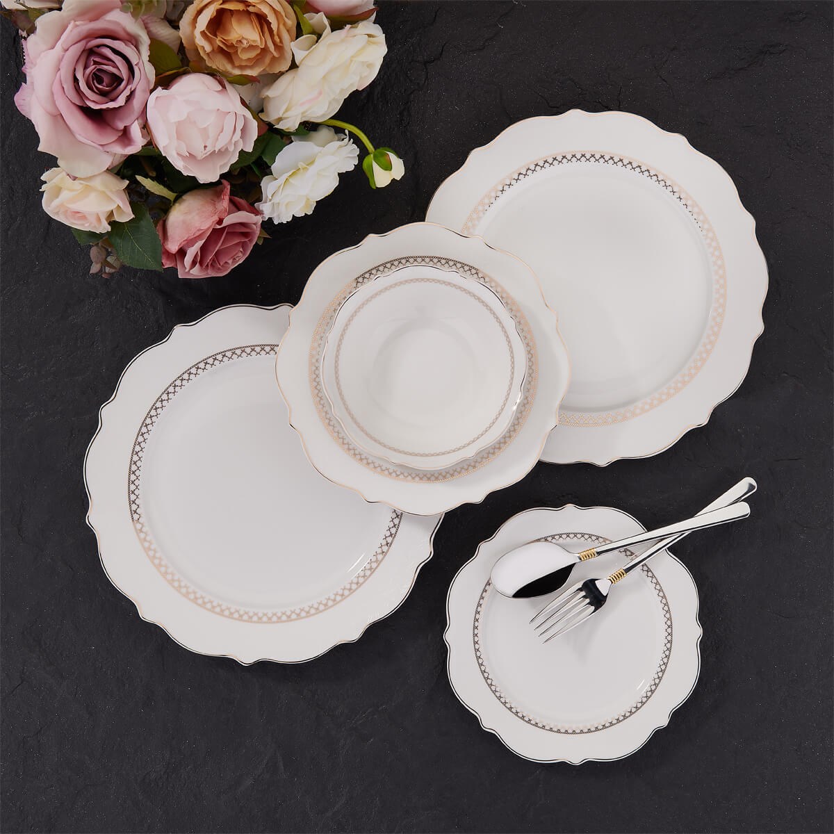 Korkmaz Eliza Collection 60 Parça Yuvarlak Yemek Takımı A8242Korkmaz12 Kişilik Yemek Takımı