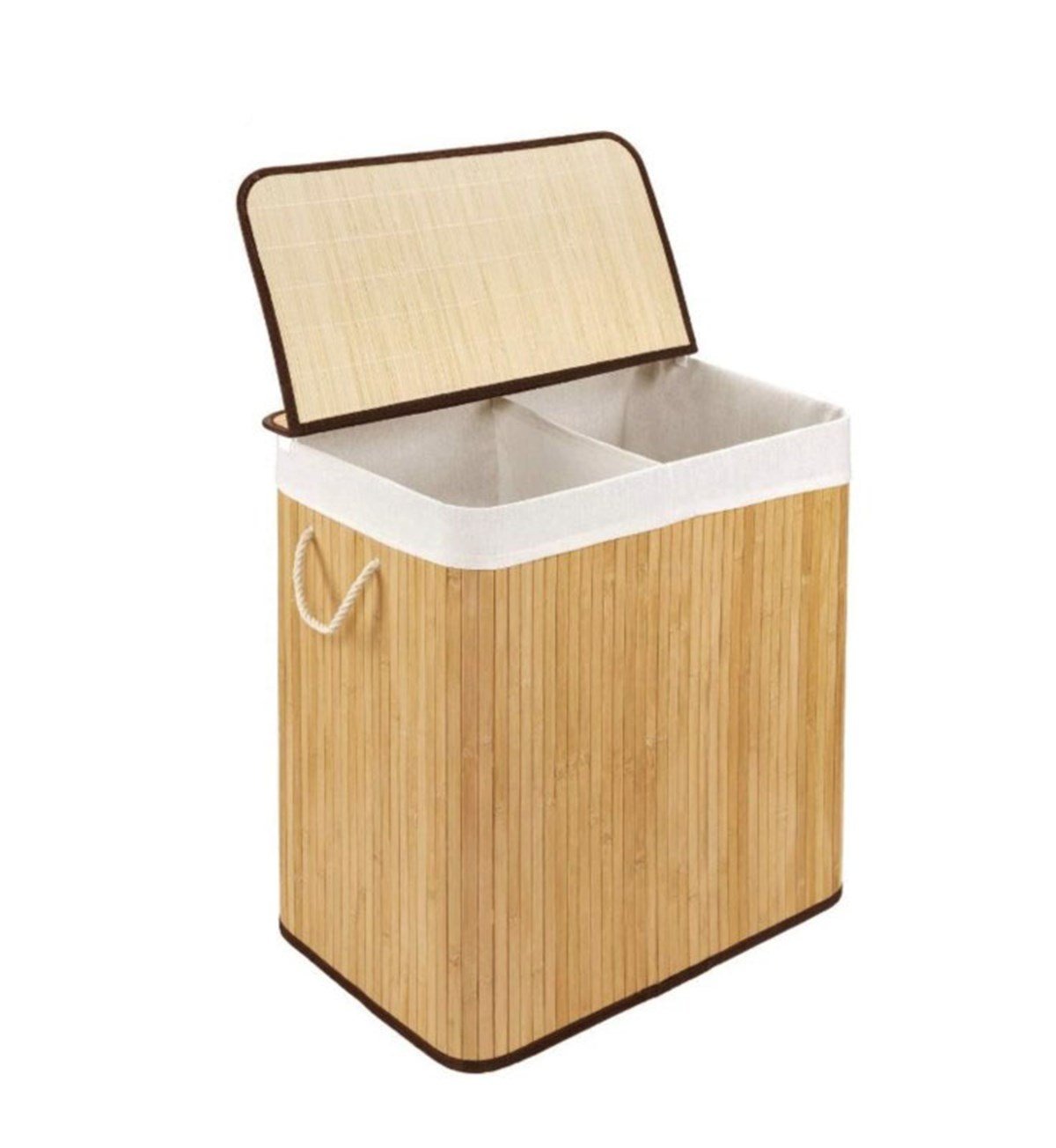 Porsima PR33301 Katlanabilir Bambu 2 Bölmeli Çamaşır Sepeti NaturelSever SepetÇamaşır Sepeti