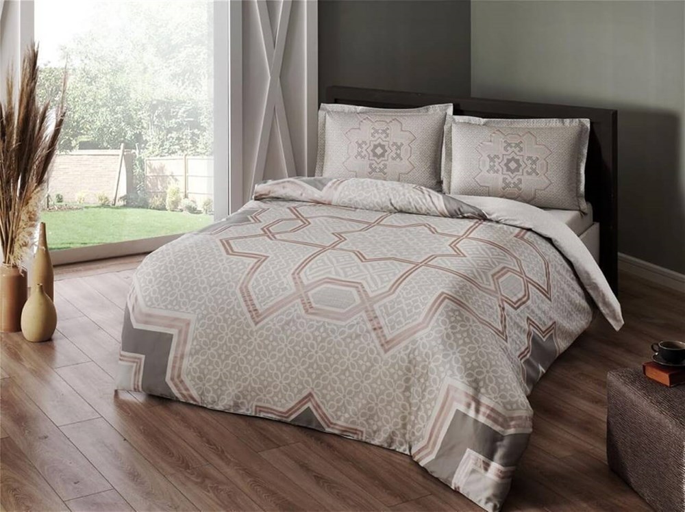 Taç Çift Kişilik Saten Nevresim Takımı Atlas Gri