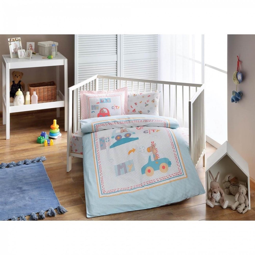 Taç Organik Bio Bebek Nevresim Takımı Little Cat Mavi