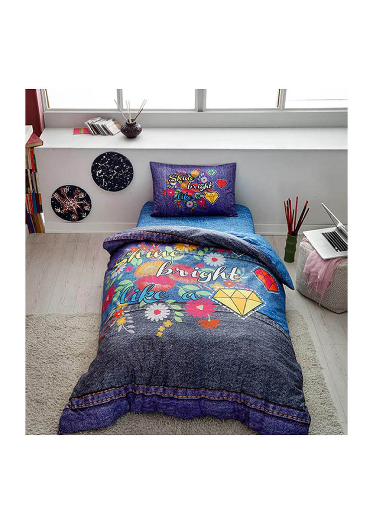 Taç Ranforce Shine Lacivert Tek Kişilik Nevresim Takımı 60190974TaçTek Kişilik Nevresim