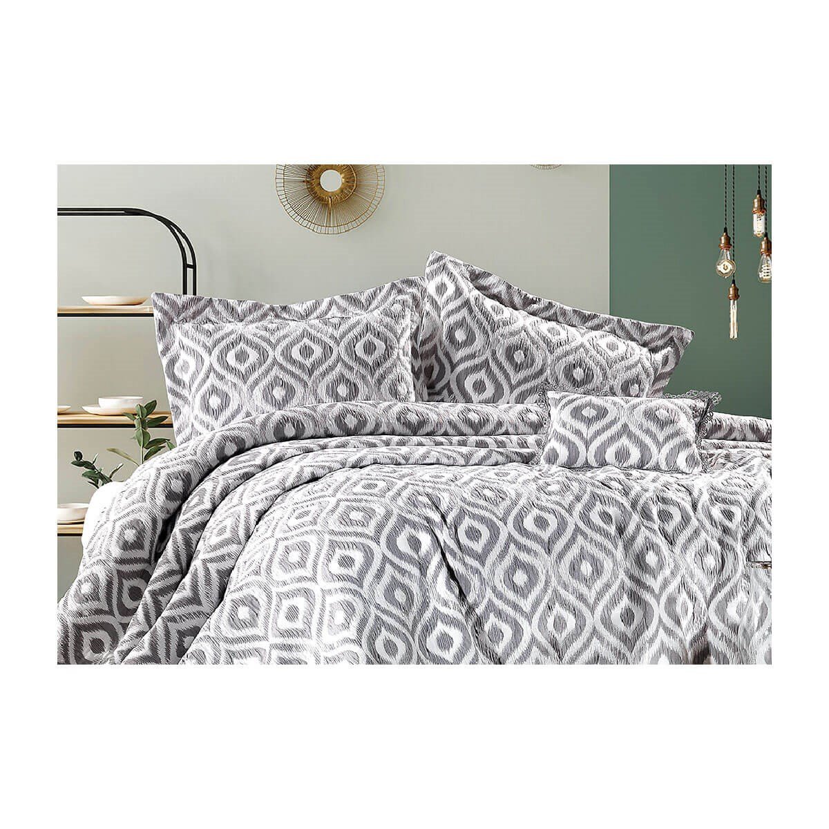 Zebra Casa Ikat Tek Kişilik Yatak Örtüsü FümeZebra CasaTek Kişilik Yatak Örtüsü