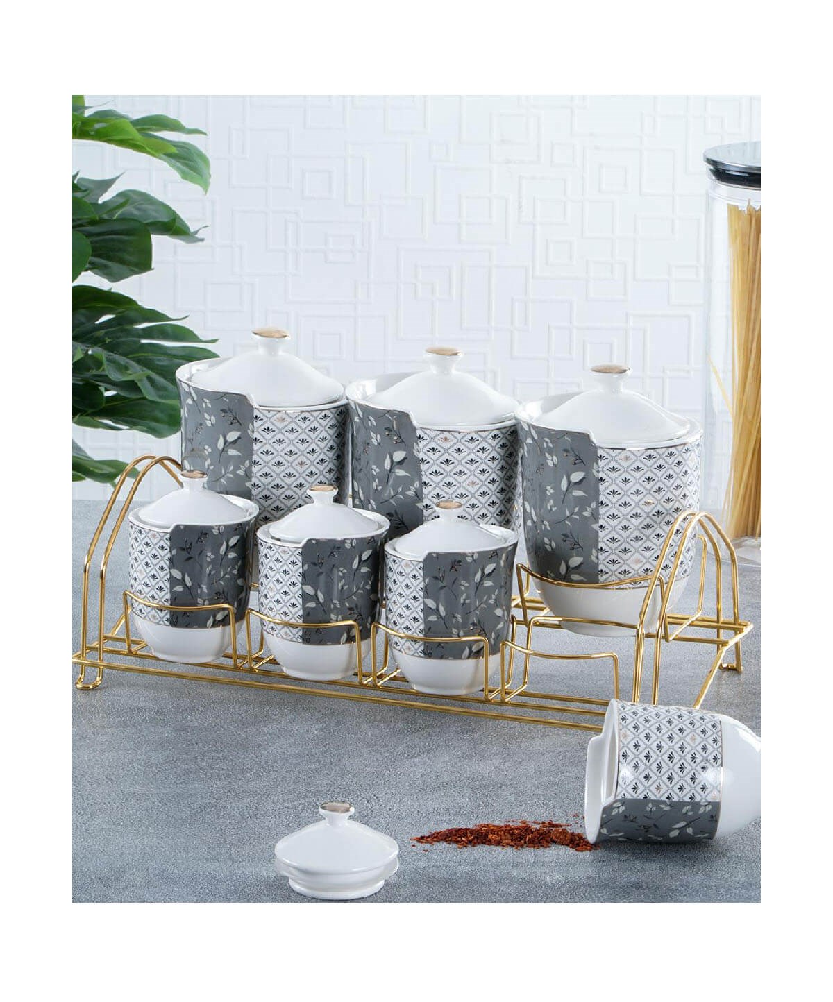 Acar Fabia 7li Metal Standlı Porselen Baharat Takımı GriAcarBaharatlık