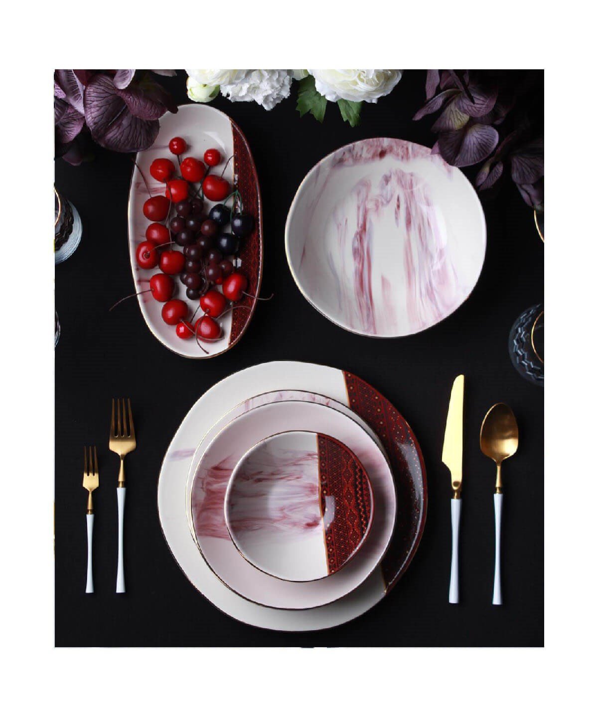 Acar Mistik 6 Kişilik 27 Parça Seramik Yemek Takımı - BordoAcar6 Kişilik Yemek Takımı