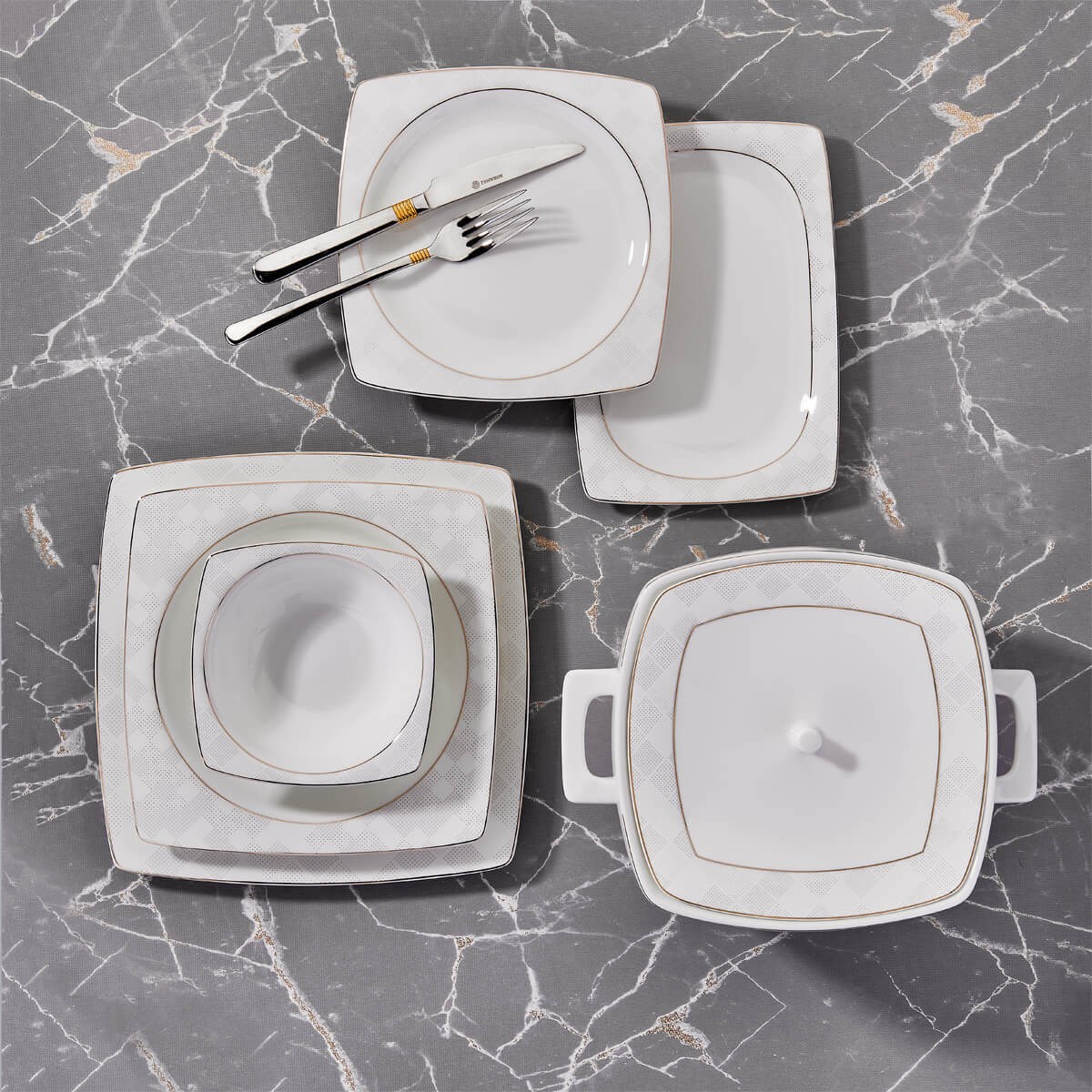 Korkmaz Bone Selection 60 Parça Kare Yemek Takımı A8446Korkmaz12 Kişilik Yemek Takımı