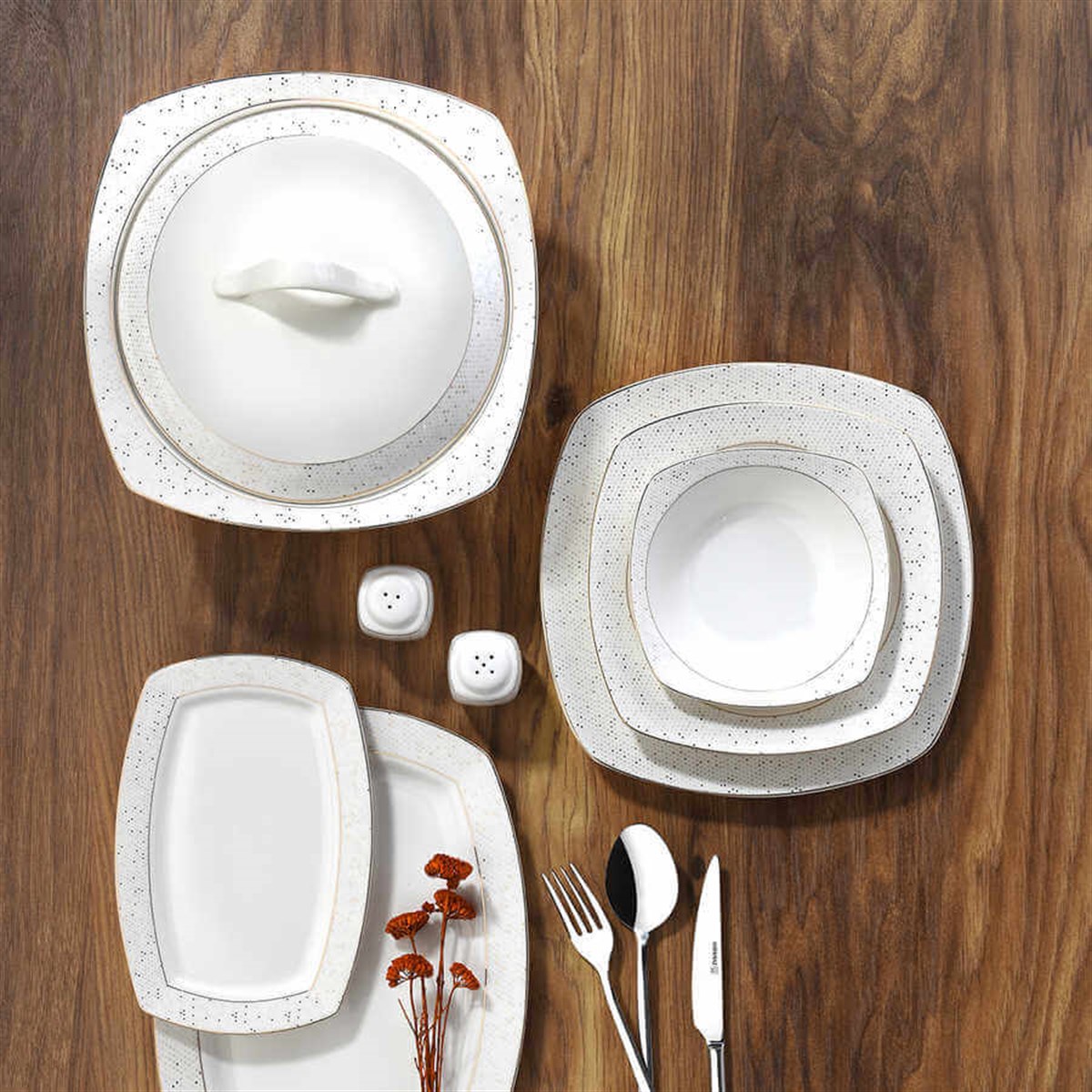 Korkmaz Mona Collection 60 Parça Kare Yemek Takımı A8122Korkmaz12 Kişilik Yemek Takımı