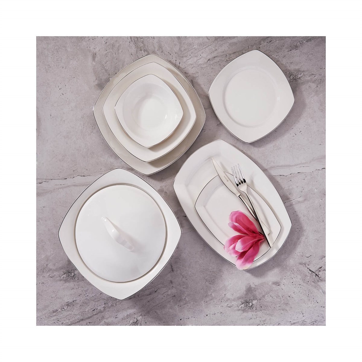 Korkmaz Mona Collection 60 Parça Kare Yemek Takımı A8125Korkmaz12 Kişilik Yemek Takımı