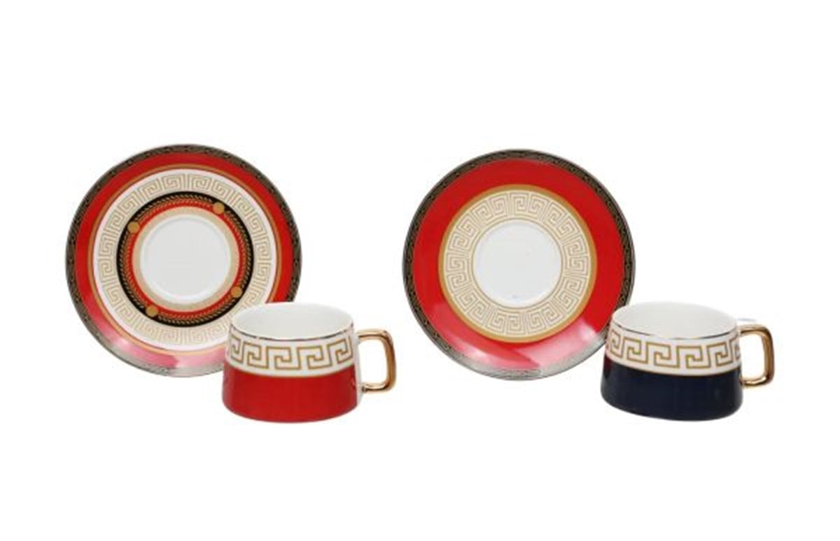 Luckyart Blue & Red 6 lı Bone Kahve Fincan SetiLuckyartFincan Takımları