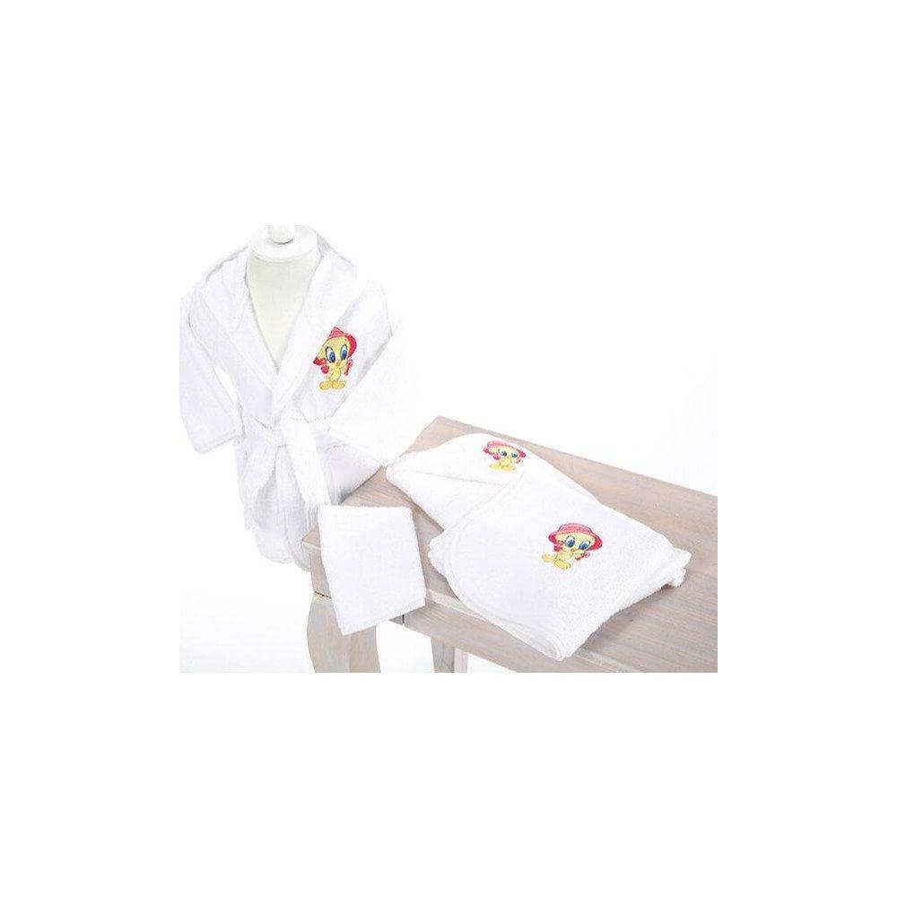 Özdilek Tweety Lisans Nakışlı Bambu Bebek Bornoz Seti Beyaz