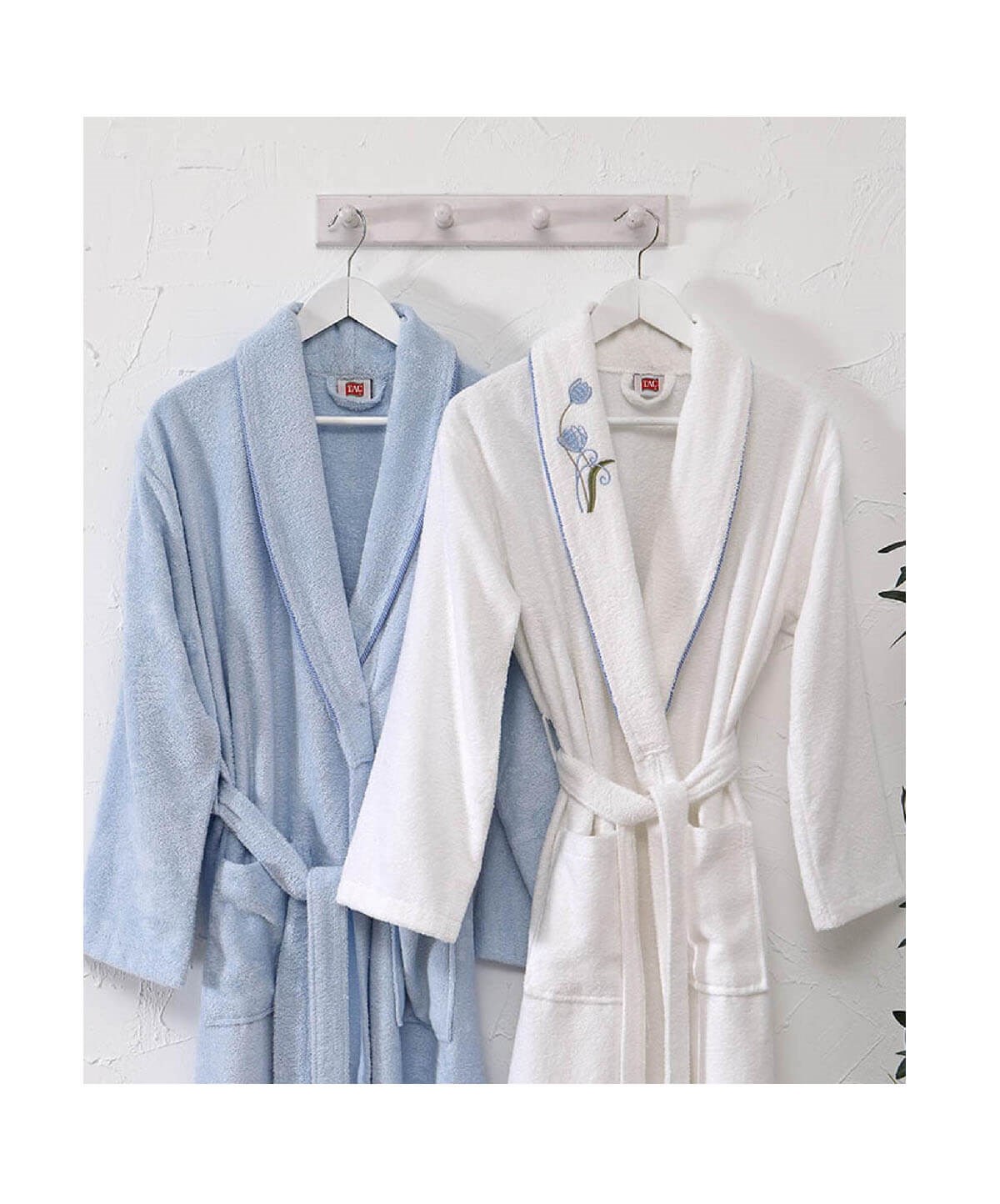 Taç Carmen Bambu Aile Seti Beyaz-MaviTaçAile Bornoz Seti