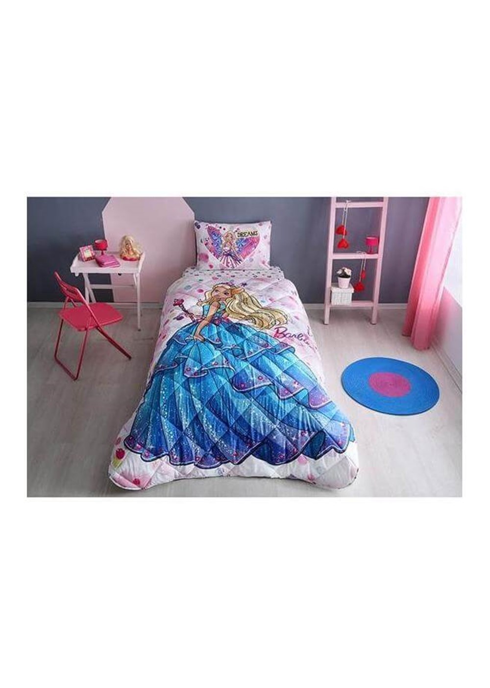 Taç Pembe Barbie Lisanslı Tek Kişilik Yorgan Seti