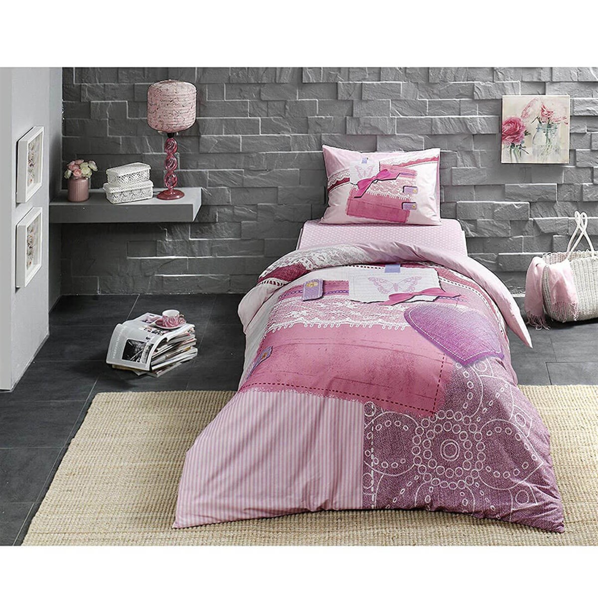 Taç Ranforce Nevresim Seti Pembe Tek KişilikTaçTek Kişilik Nevresim