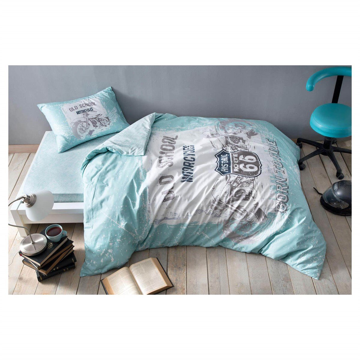 Taç Ranforce Nevresim Takımı Route TK V04-Mavi 60167615TaçTek Kişilik Nevresim