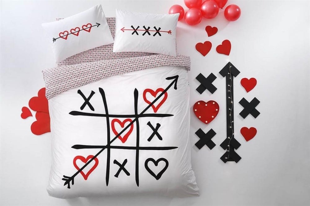 Taç Sevgililer Günü Xox Glow Parlayan Çift Kişilik Nevresim Takımı