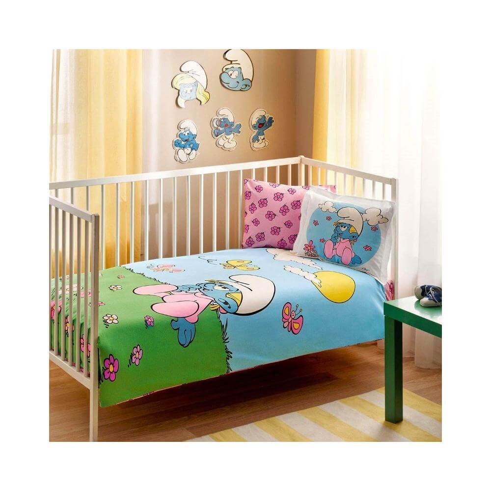 Taç Şirinler Picnic Lisanslı Bebek Nevresim Takımı