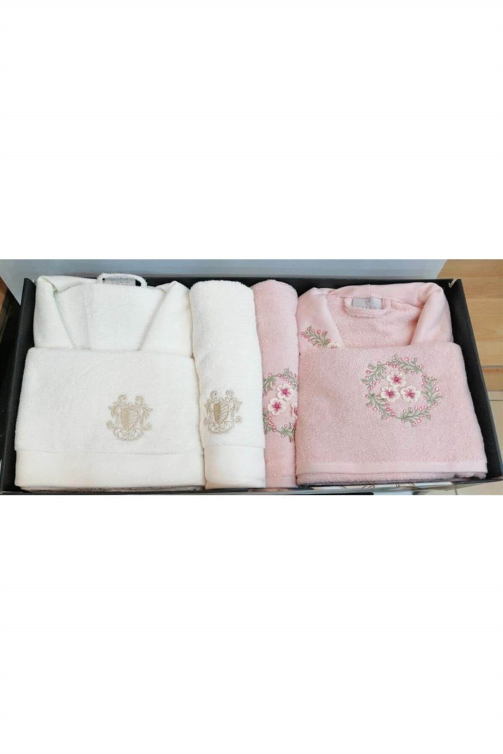 Zebra Casa Krem Pudra Garden 3d Nakışlı 6 Parça Pamuk Bornoz Takımı