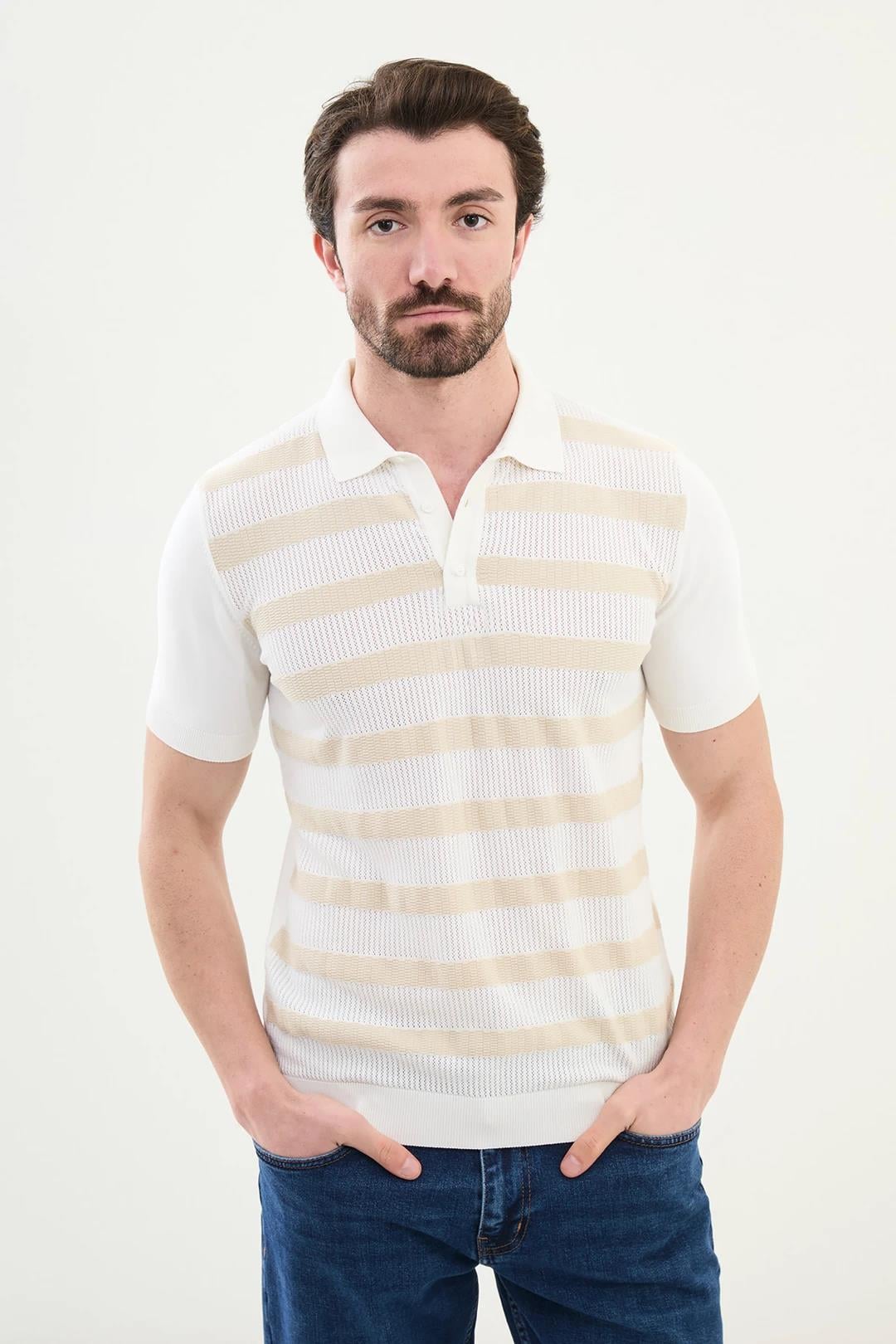 Çizgili Slim Fit Polo Yaka Erkek Triko T-Shirt ürünü ÜST GİYİM kategorisinde sizleri bekliyor.