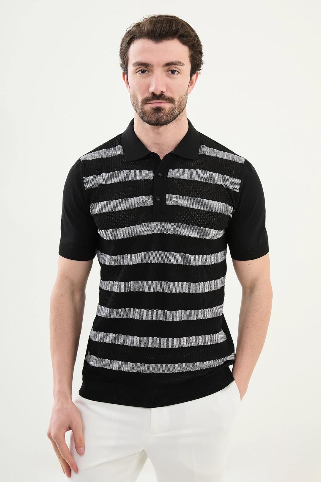 Çizgili Slim Fit Polo Yaka Erkek Triko T-Shirt ürünü ÜST GİYİM kategorisinde sizleri bekliyor.