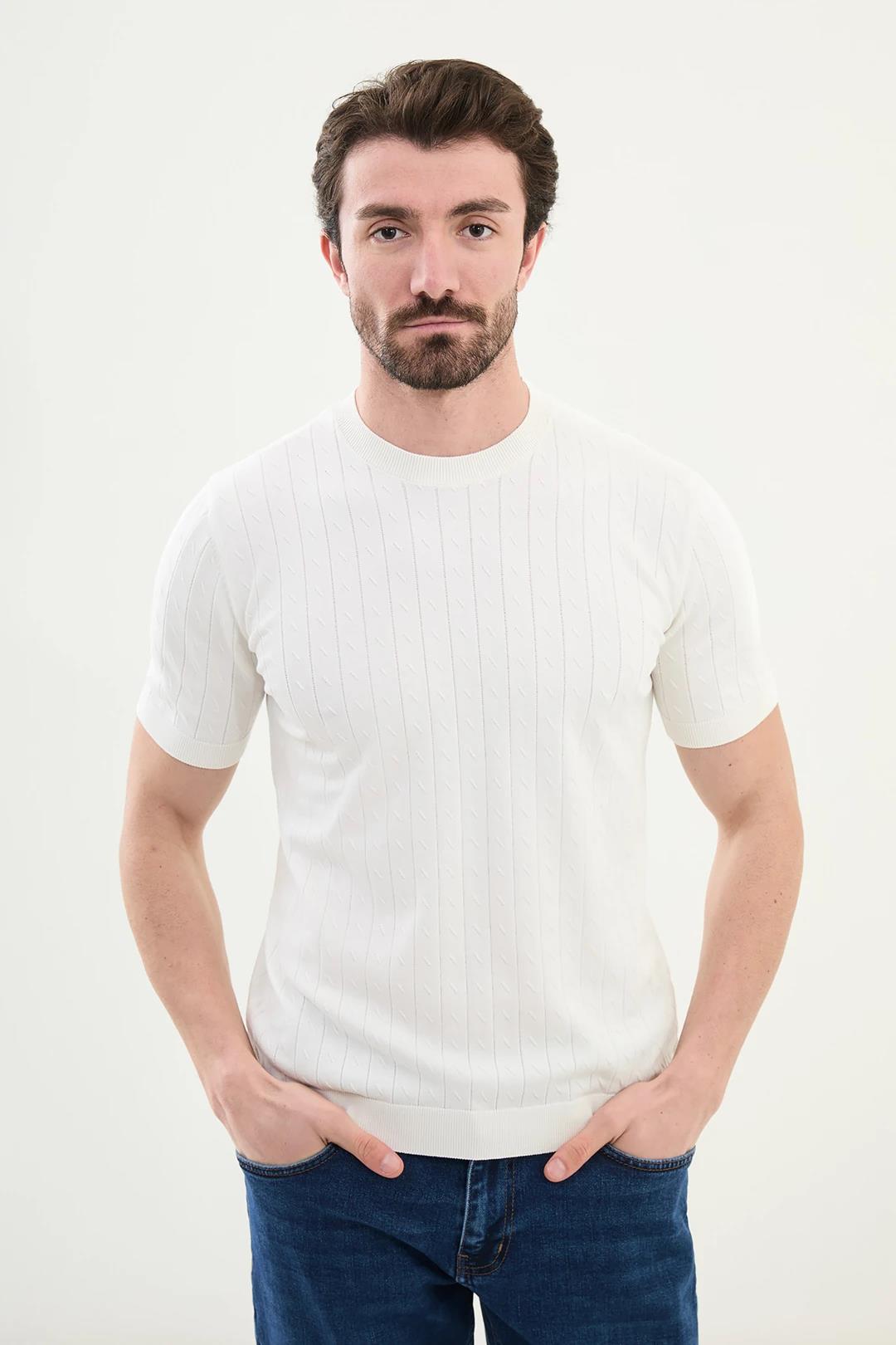 Desenli Slim Fit Bisiklet Yaka Erkek Triko T-Shirt ürünü ÜST GİYİM kategorisinde sizleri bekliyor.