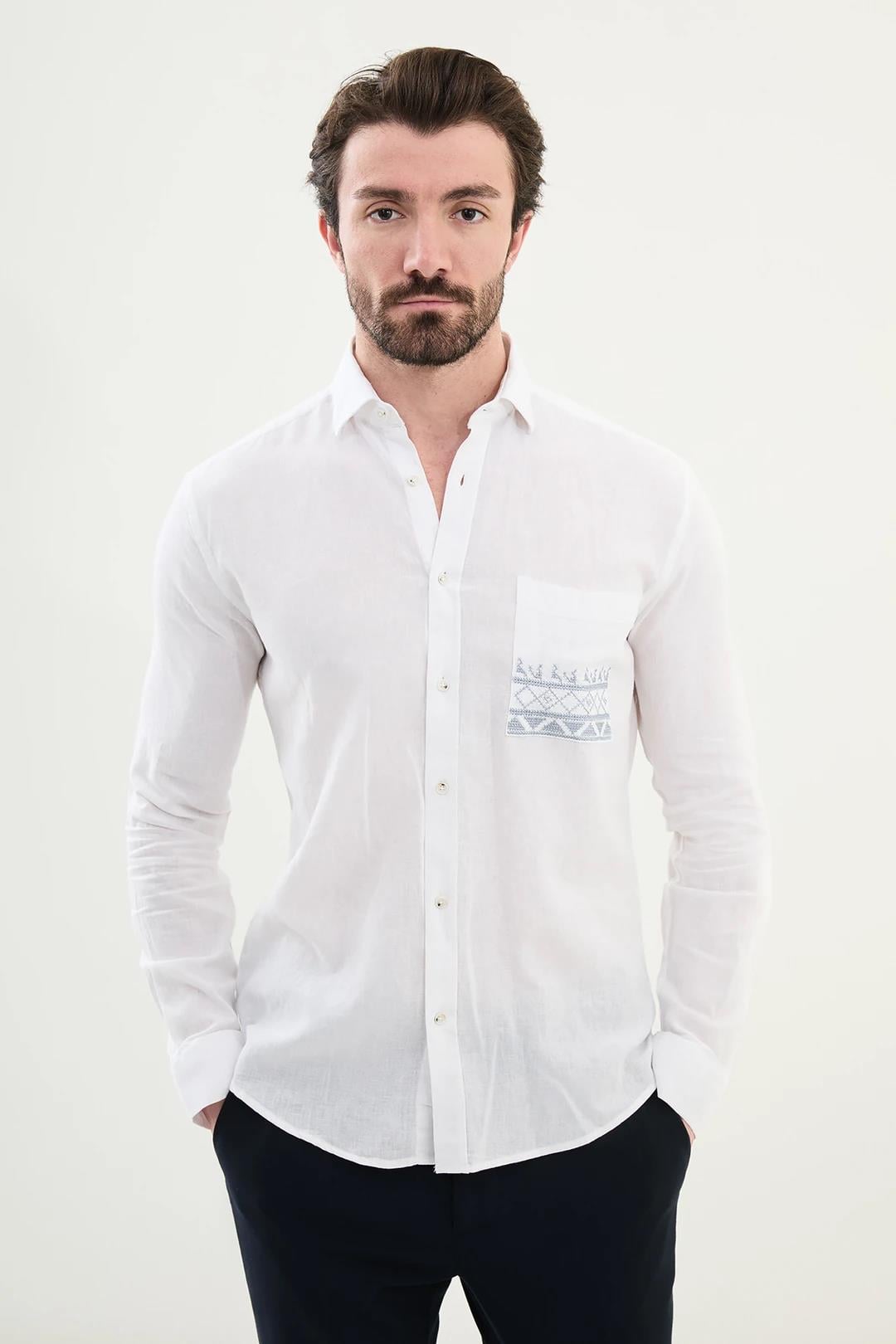 Desenli Slim Fit Uzun Kollu Keten Erkek Gömlek ürünü ÜST GİYİM kategorisinde sizleri bekliyor.