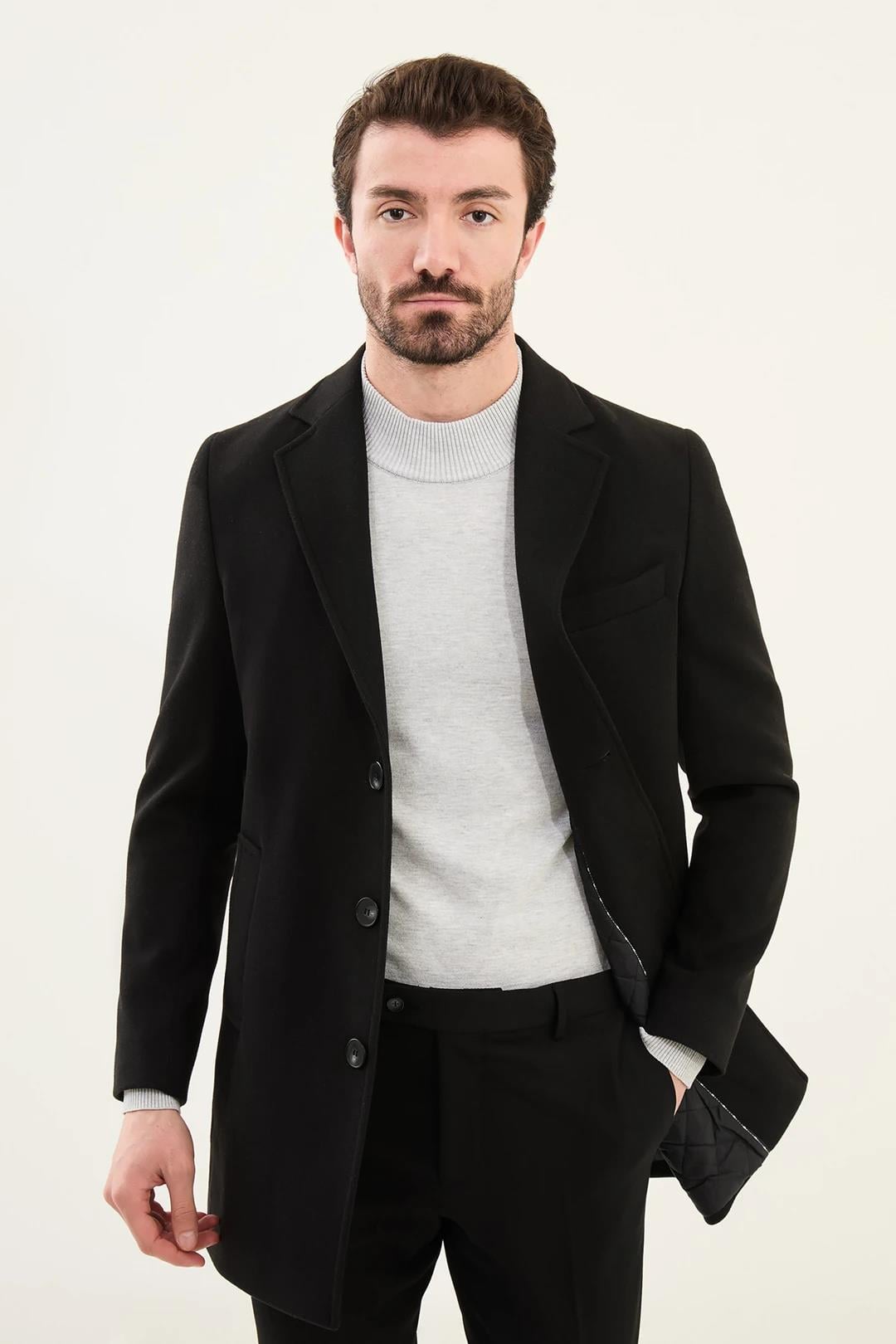 Düz Slim Fit Mono Yaka Klasik Erkek Kaşe Kaban ürünü DIŞ GİYİM kategorisinde sizleri bekliyor.