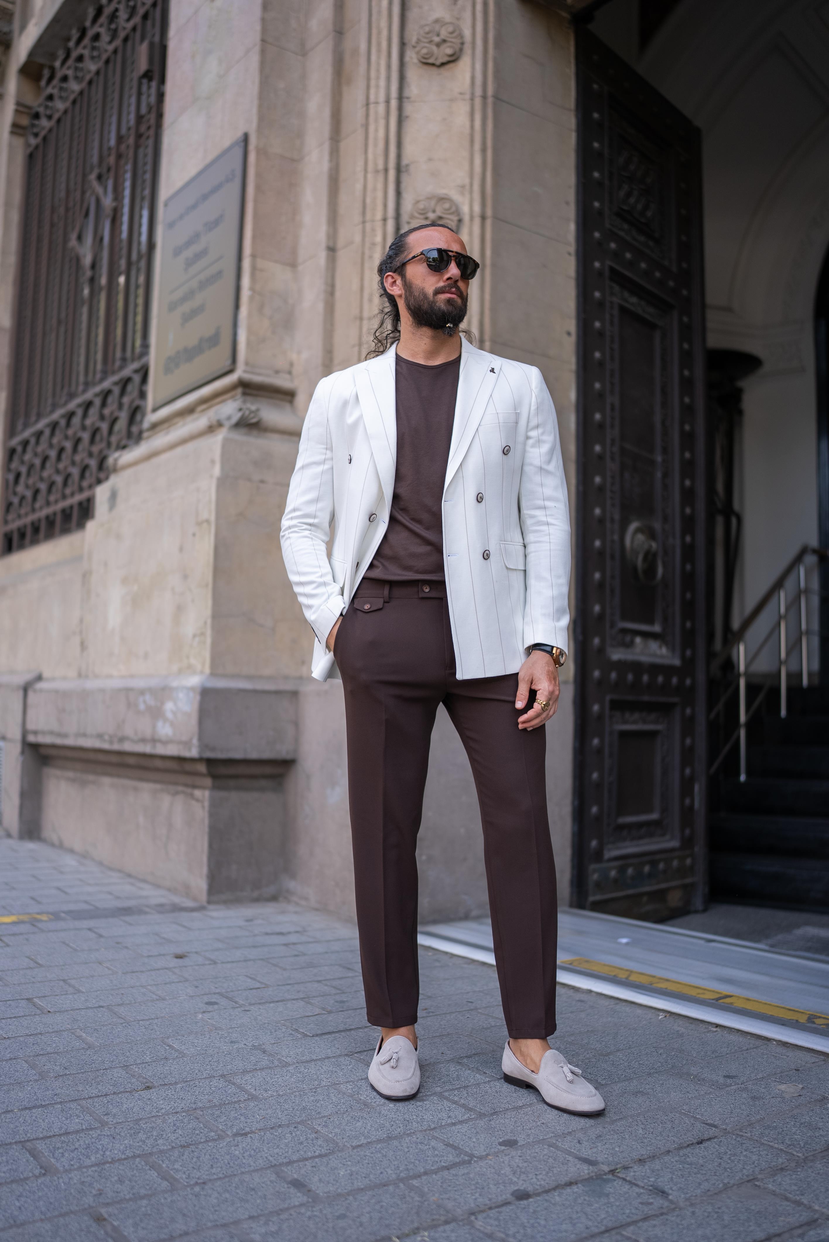 Çizgili Slim Fit Kruvaze Erkek Ceket Ekru ürünü DIŞ GİYİM kategorisinde sizleri bekliyor.