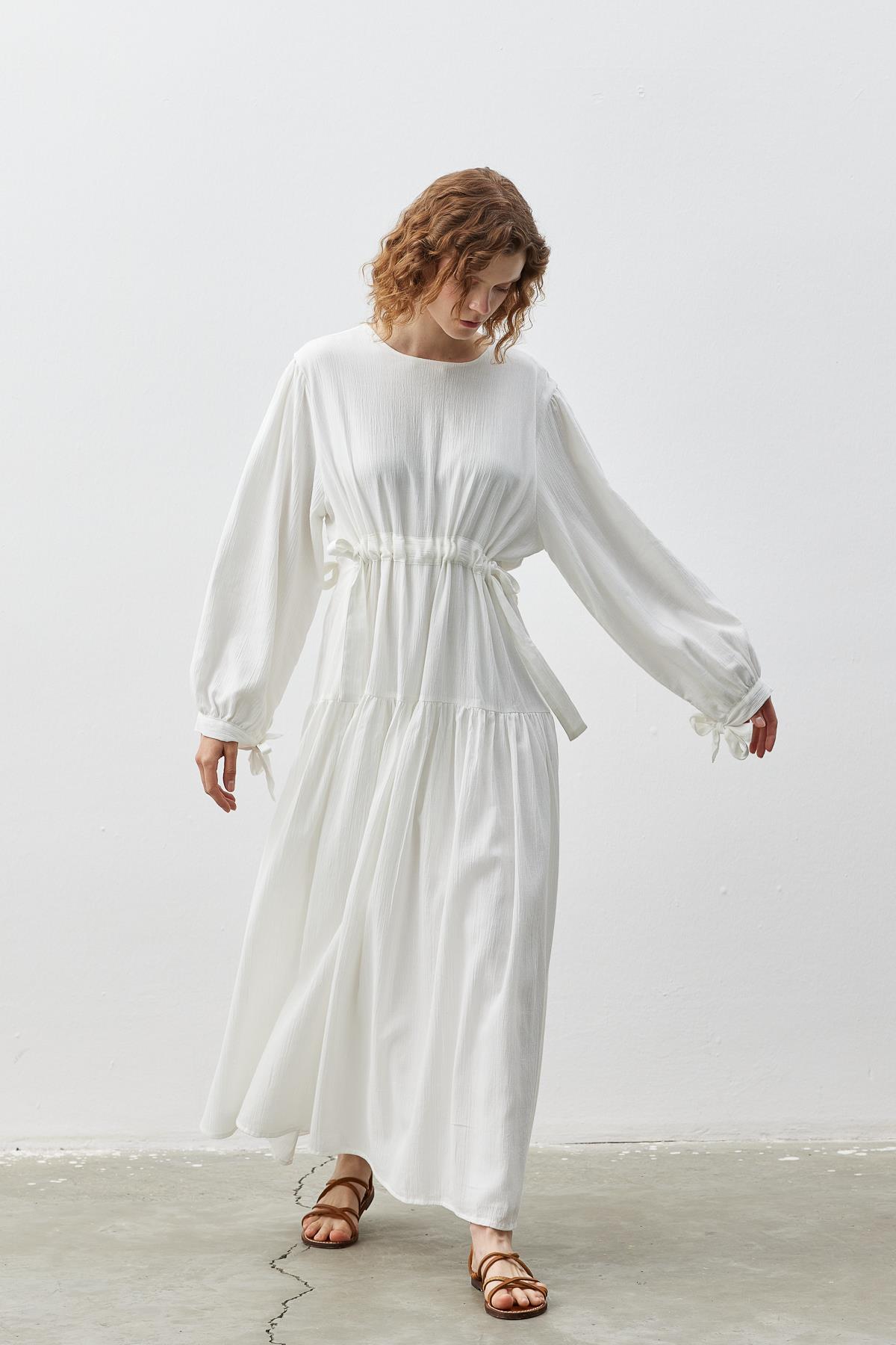 BIRFIL Şile Bezi Beyaz Bağlamalı Elbise I Sustainable & Minimal & Timeless