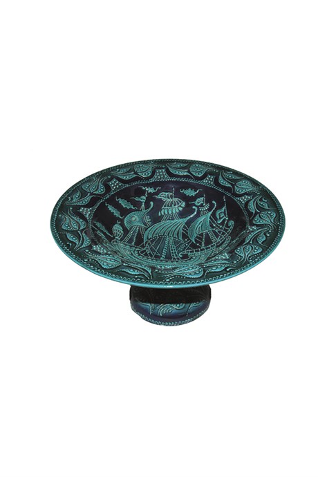 Turquoise Coloured Bowl With Ship Design