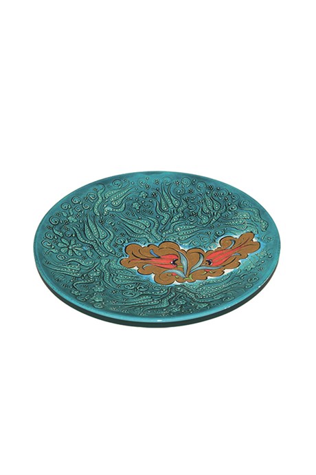 Turquoise Coloured Plate With Tulips