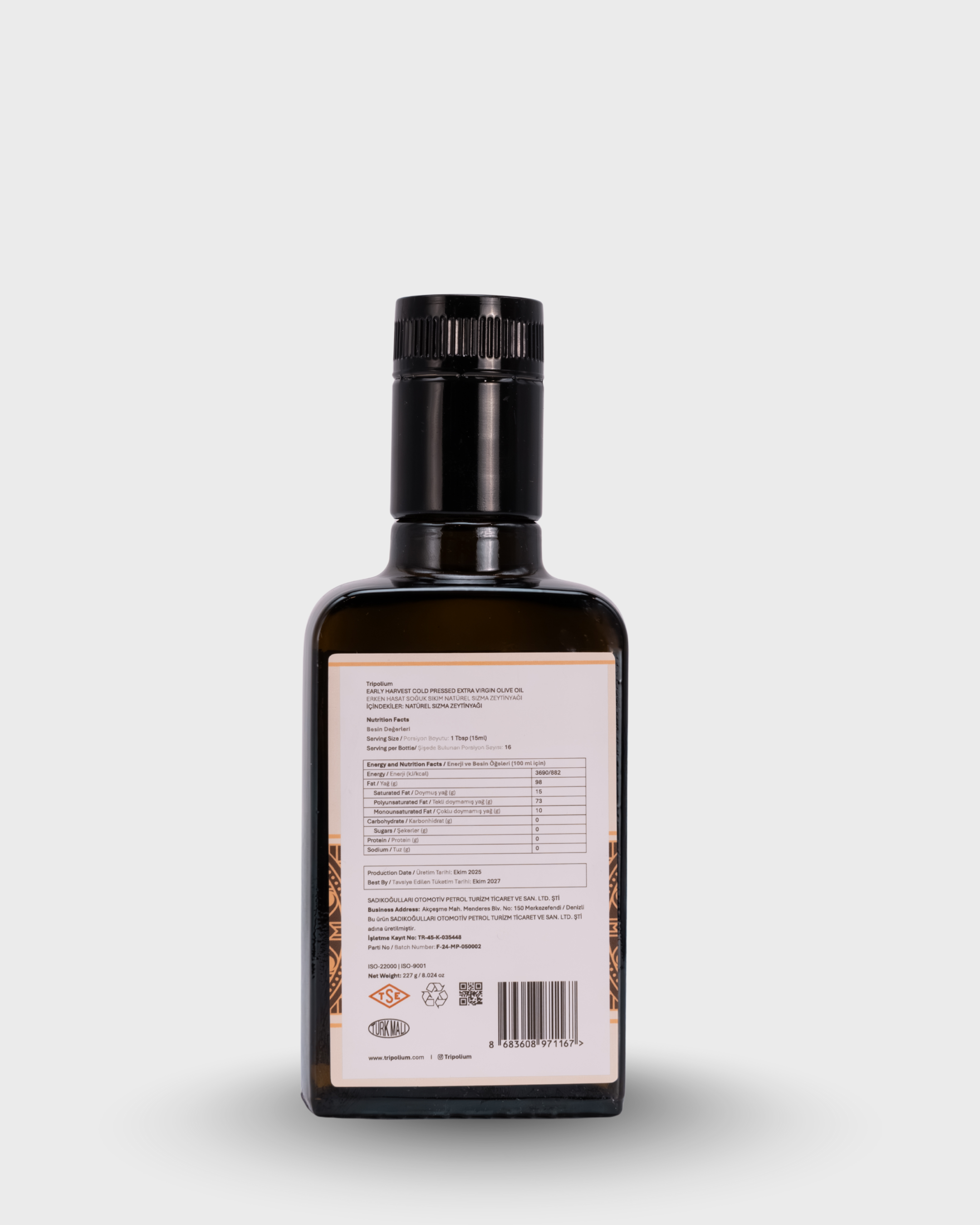 Tripolium Premium Memecik Erken Hasat Natürel Sızma Zeytinyağı – 250 ml