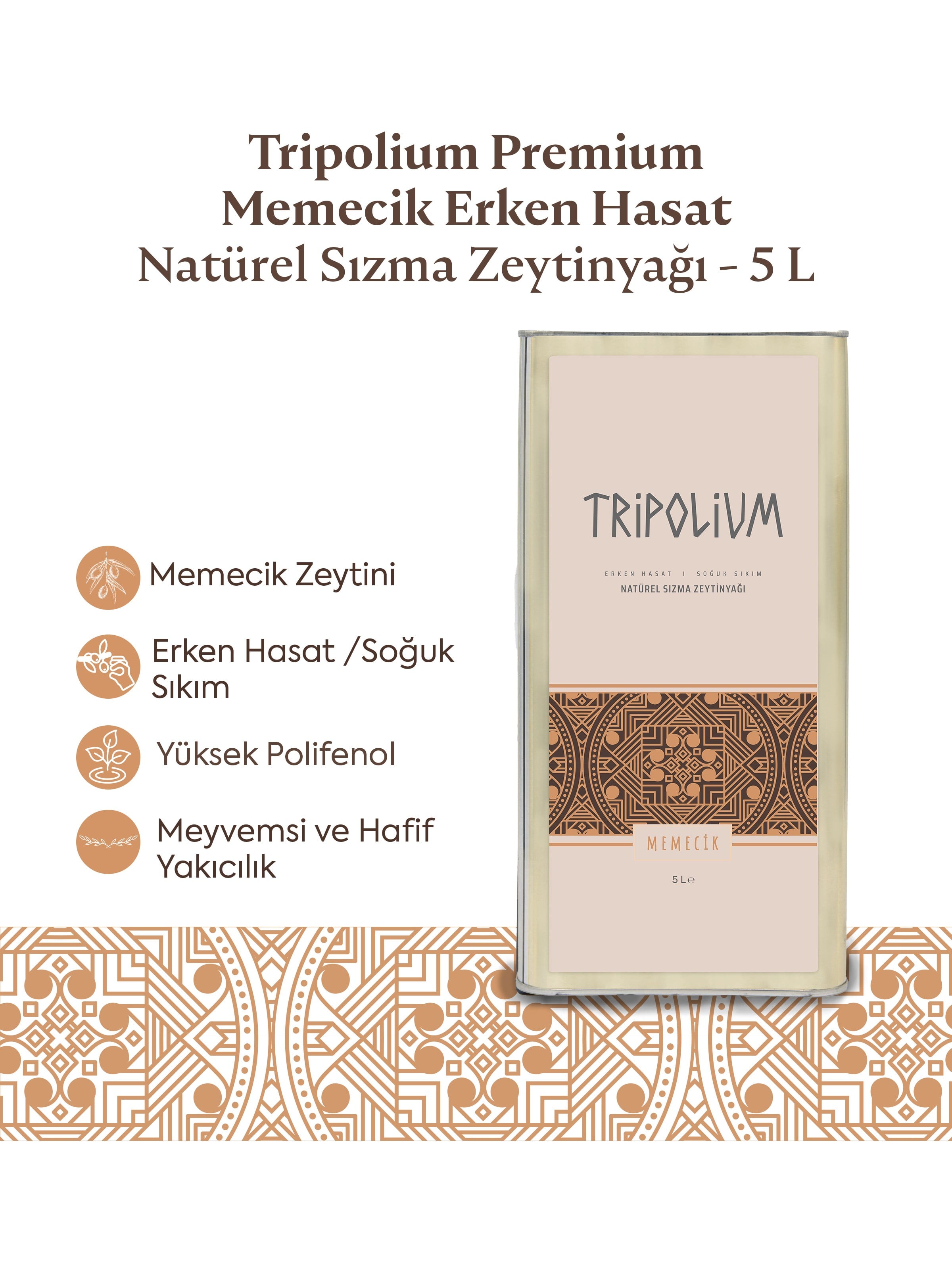 Tripolium Premium Memecik Erken Hasat Natürel Sızma Zeytinyağı — 5 L