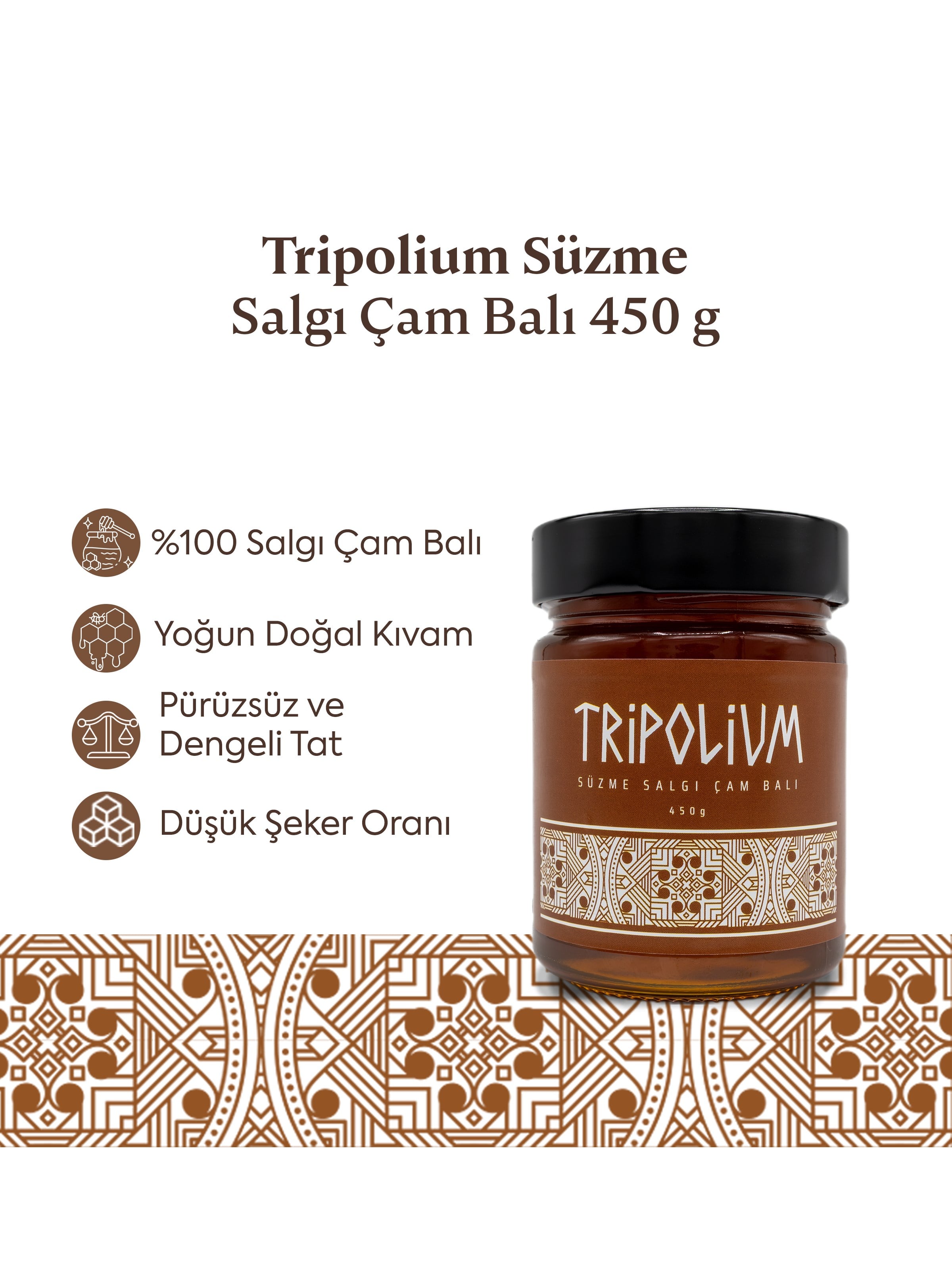 Tripolium Süzme Salgı Çam Balı – 450 g zeytinyağı, çicek balı, bal