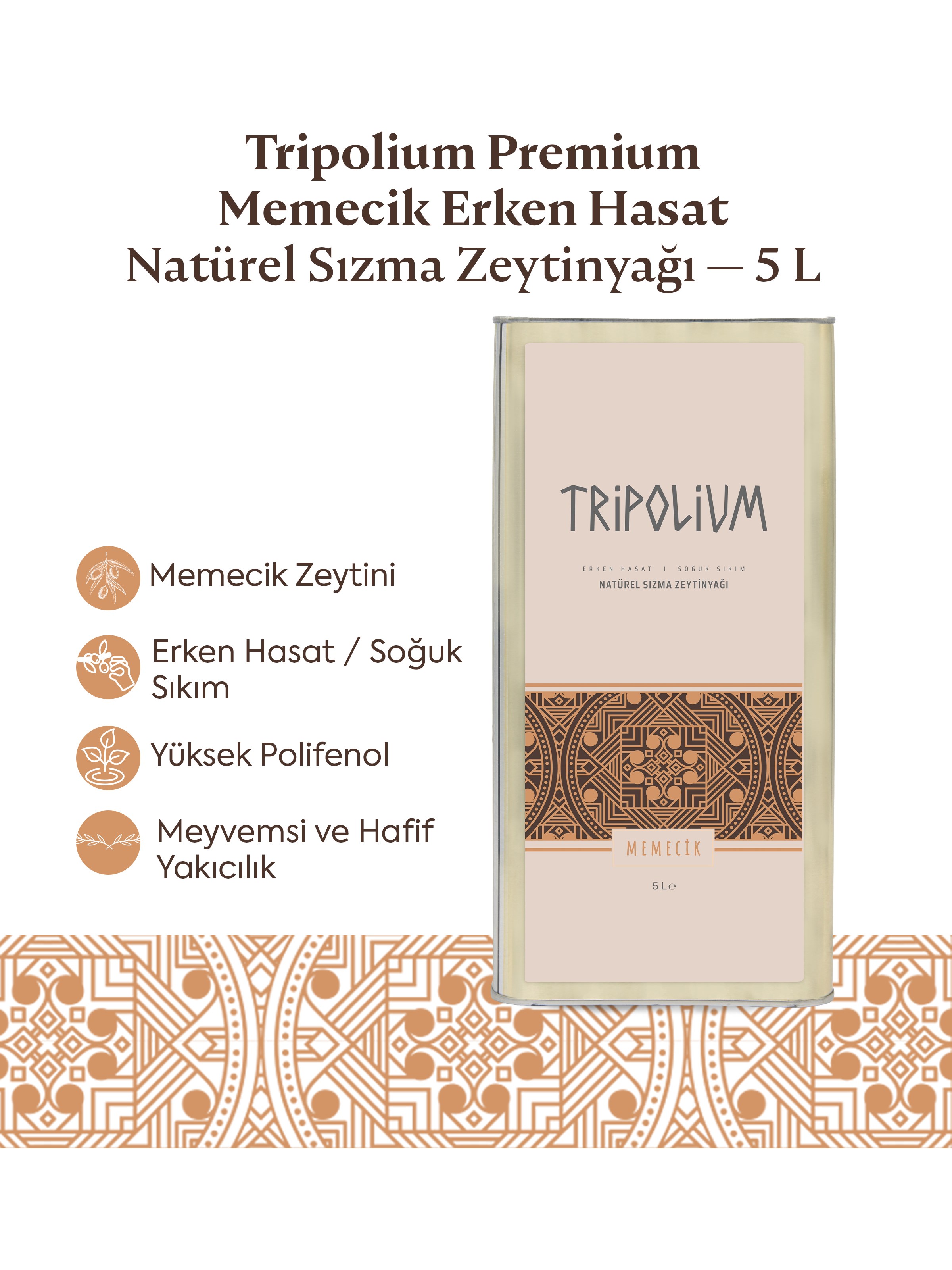 Tripolium Premium Memecik Erken Hasat Natürel Sızma Zeytinyağı — 5 L zeytinyağı, çicek balı, bal