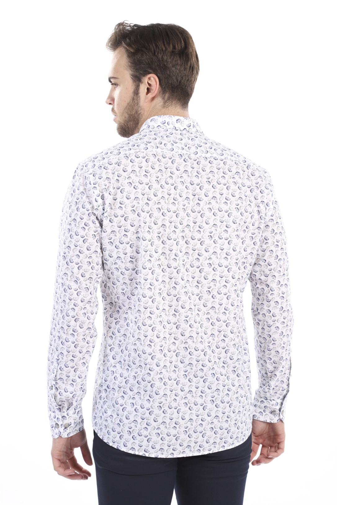 Beyaz Desenli Slim Fit Gömlek | Agustini