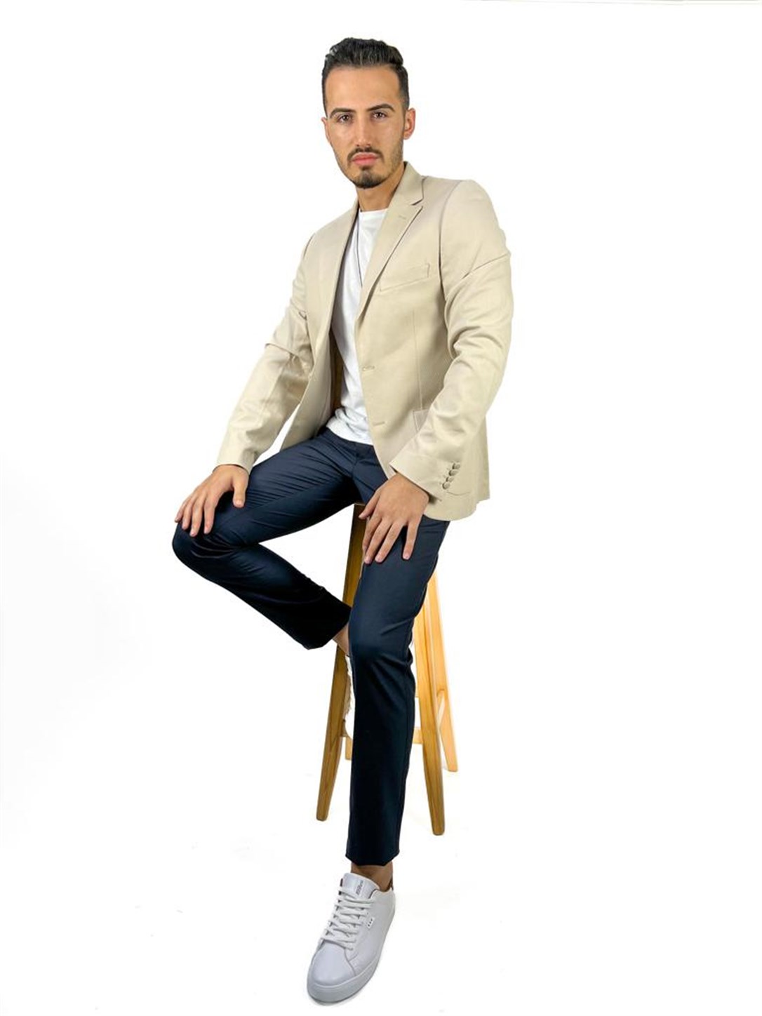 Ekru Renk Torba Cep Tek Ceket Mono Yaka Slim Fit | Agustini