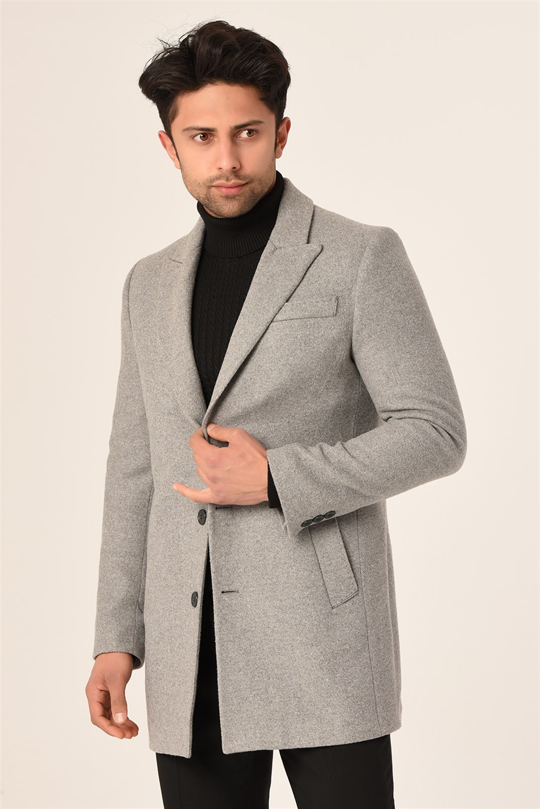 Erkek Açık Gri Kaşe Kaban Slim Fit | Agustini