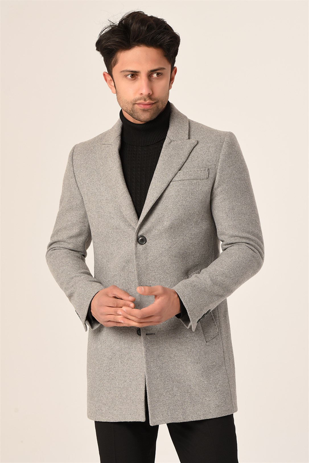 Erkek Açık Gri Kaşe Kaban Slim Fit | Agustini