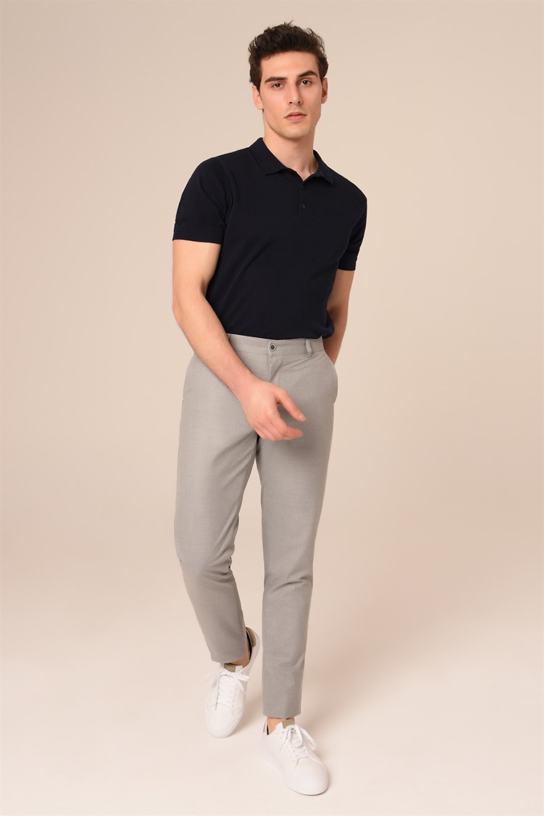 Erkek Chino Açık Gri Pantolon Slim Fit | Agustini