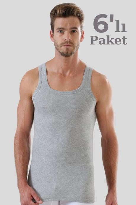 Erkek Gri 6Lı Paket Klasik Penye %100 Pamuklu Askılı Atlet Agustini Kalitesinde Ekonomik