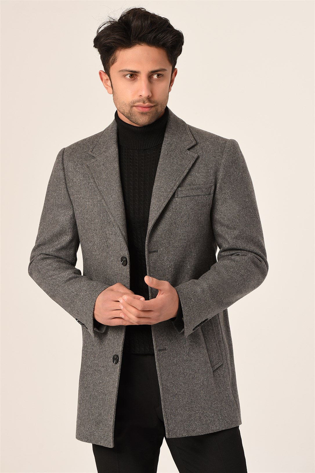 Erkek Gri Kaşe Kaban Slim Fit | Agustini