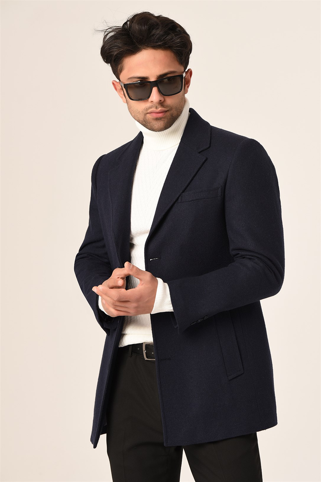 Erkek Lacivert Kaşe Kaban Slim Fit | Agustini